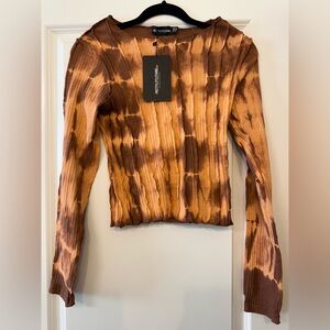 PrettyLittleThing Brown Tie-Dye Women's Top